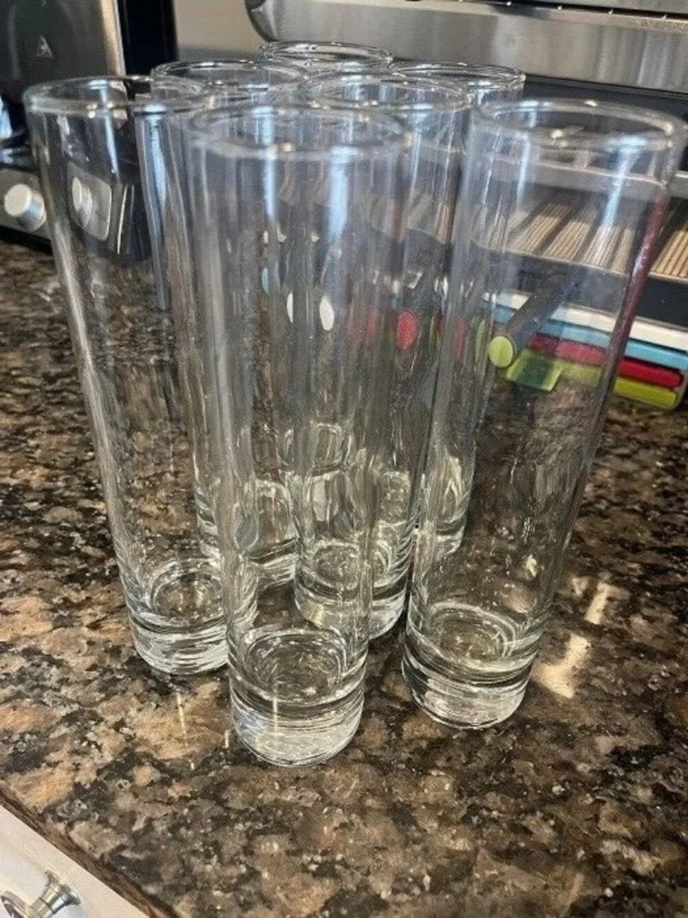 Set of 7 Clear Glass Cylinder Vases 7.5